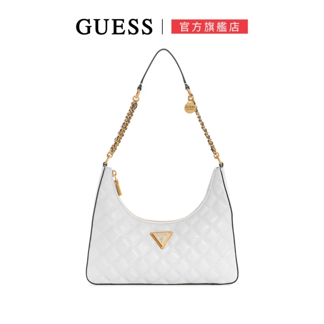 【GUESS】女包-GIULLY 時髦上身 衍縫 菱格紋 金鏈 三角 流浪 肩背包 白(QA874818WHI)