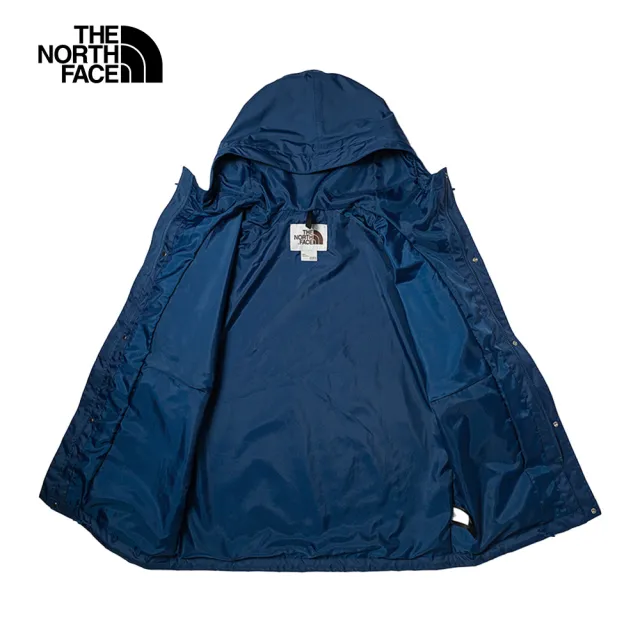 【The North Face】北面男款藍黑拼接防水透氣寬鬆連帽衝鋒衣｜5JZJMPF