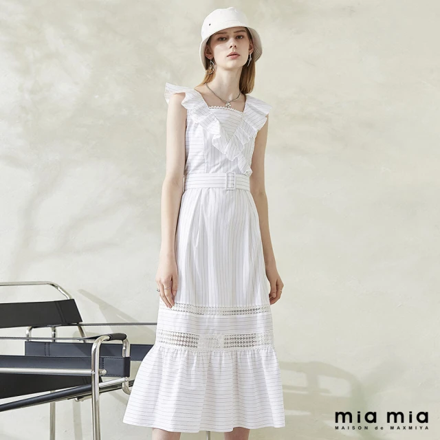 【mia mia】荷葉領條紋洋裝