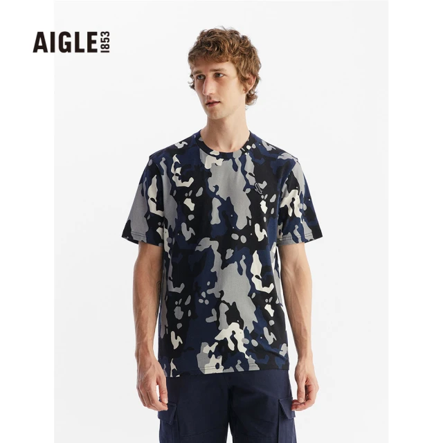 AIGLE【AIGLE】男 有機棉印花短袖T恤(AG-FAC94A220 黑迷彩)