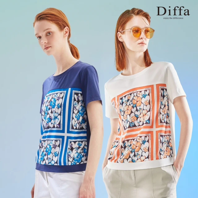 Diffa 歐風時尚藍花領結上衣-女折扣推薦
