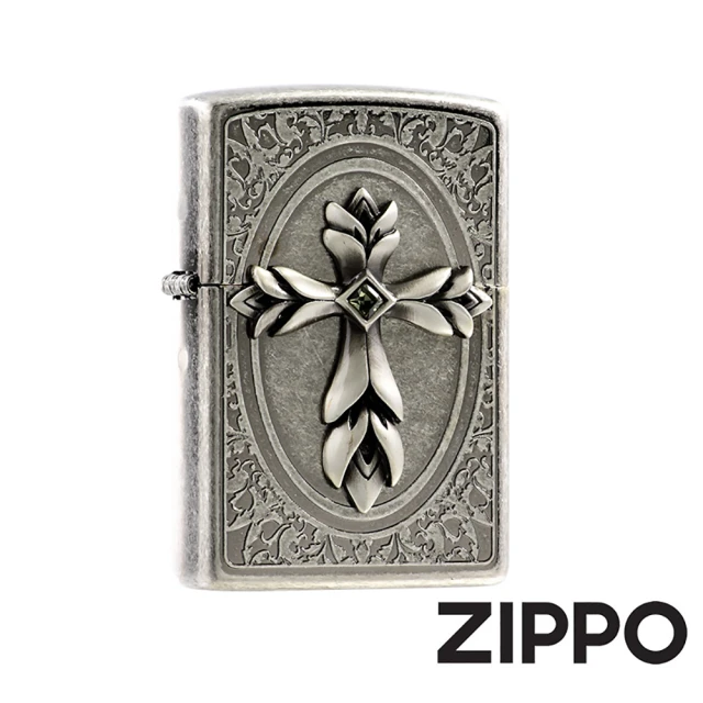 【Zippo】皇冠水晶十字架-仿古銀-防風打火機(美國防風打火機)