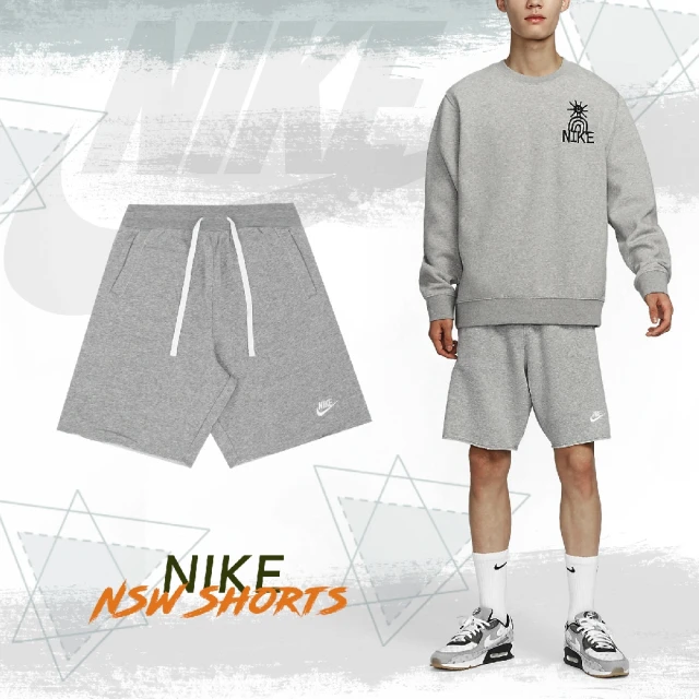 【NIKE 耐吉】短褲 NSW Shorts 男款 灰 白 褲子 棉褲 寬鬆 不修邊 小LOGO(DX0767-063)