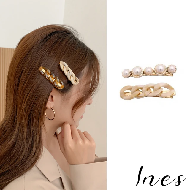 INES【INES】琥珀髮夾 麻花髮夾 珍珠髮夾/韓國設計氣質琥珀麻花珍珠髮夾2件組(3款任選)