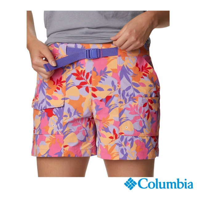 【Columbia 哥倫比亞】女款-W Summerdry™UPF50防潑短褲-桃紅印花(UAR24690FR)