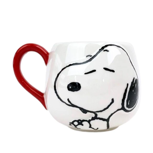 【小禮堂】Snoopy 陶瓷單耳馬克杯 260ml - 白紅大臉微笑款(平輸品)