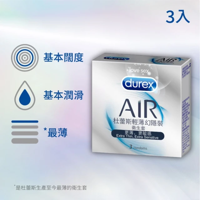 【Durex 杜蕾斯】AIR輕薄幻隱裝衛生套1盒(3入)