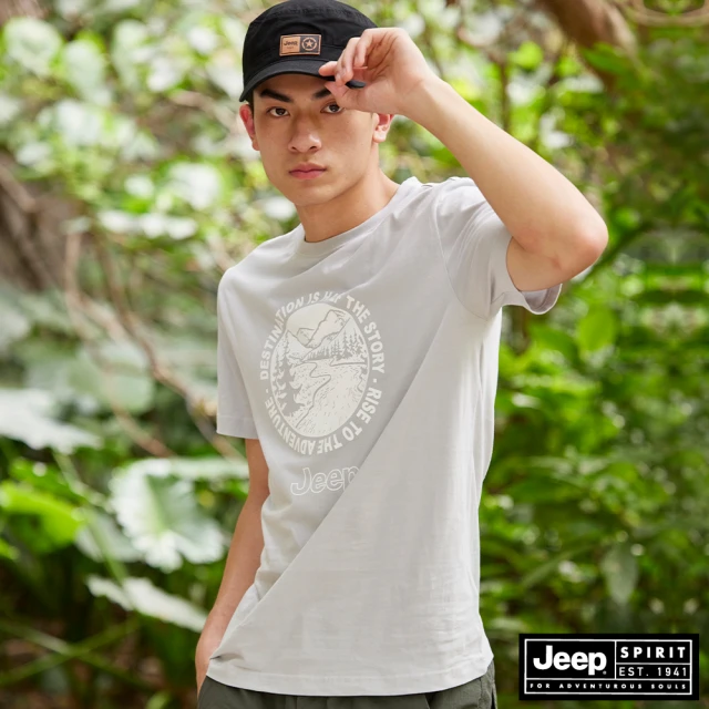 JEEP【JEEP】男裝 美式休閒山峰圖騰短袖T恤(淺灰)