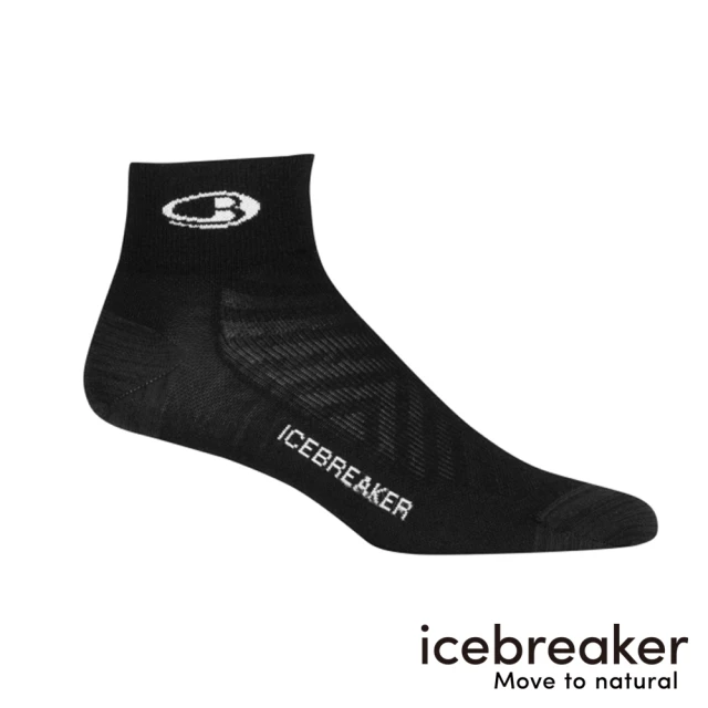 Icebreaker【Icebreaker】女 短筒輕薄毛圈慢跑襪-夜黑/白(戶外機能襪/羊毛襪/短襪/運動襪)