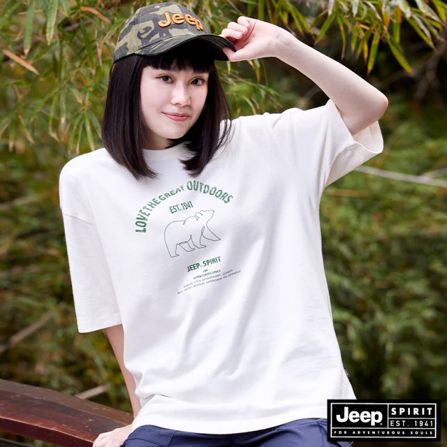 JEEP【JEEP】經典北極熊印花厚磅短袖T恤-男女適穿(白色)