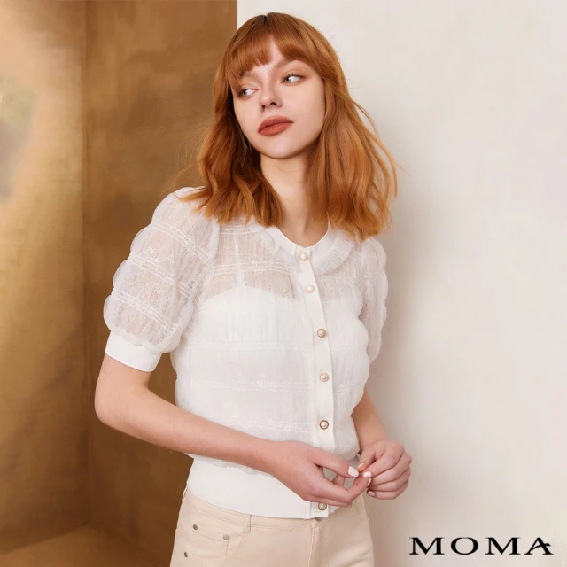MOMA【MOMA】法式宮廷風泡泡袖蕾絲小外套(白色)
