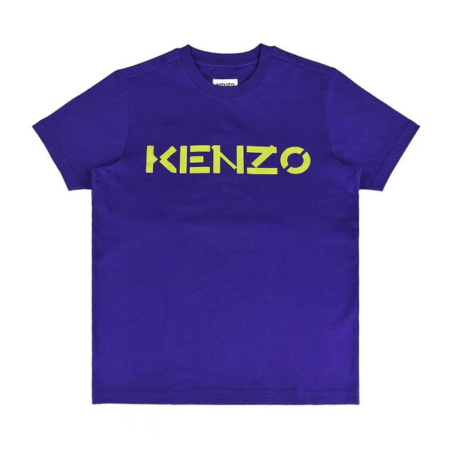 KENZO【KENZO】KENZO標籤LOGO黃字印花設計純棉圓領短袖T恤(男款/藍)