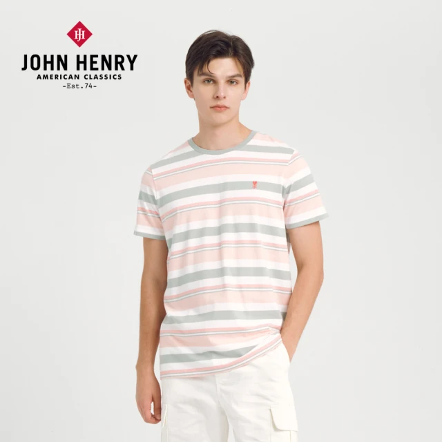 【JOHN HENRY】漸層彩條印圖短袖T恤