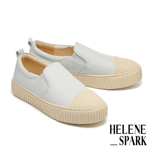 【HELENE_SPARK】簡約率性全真皮線感厚底休閒鞋(灰)