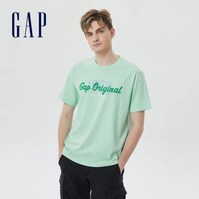 GAP 男女同款 Logo純棉刷毛帽T 碳素軟磨系列-綠色(