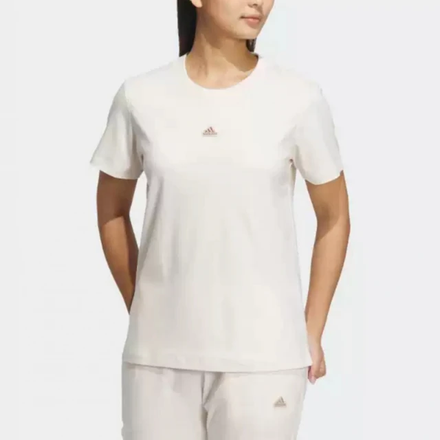 【adidas 愛迪達】上衣 女款 短袖上衣 運動 BOS SS TEE 米白 IP3949