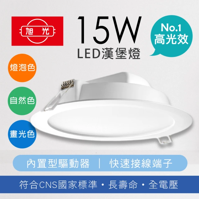 旭光【旭光】高亮度 LED崁燈15W 全塑漢堡燈 崁孔 14.5CM(4入組)