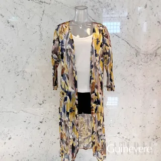 【矜蘭妃】蠶絲長版渡假風印花網砂外套