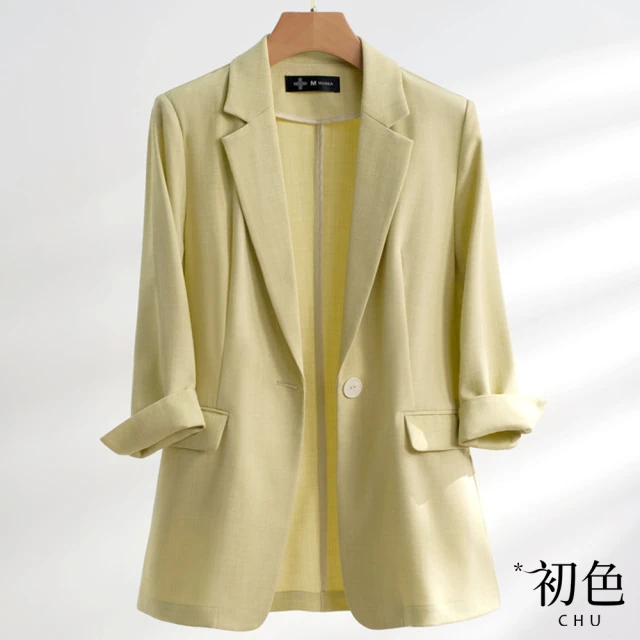 初色【初色】純色七分袖氣質休閒薄款修身西裝外套-共3色-68539(M-2XL可選)