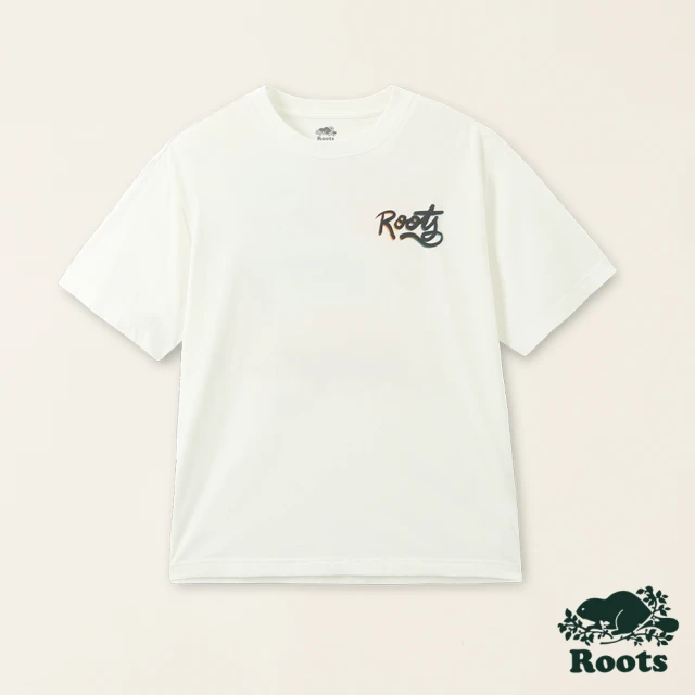 Roots【Roots】Roots男女共款-加拿大日系列 愛最大塗鴉設計有機棉短袖T恤(白色)