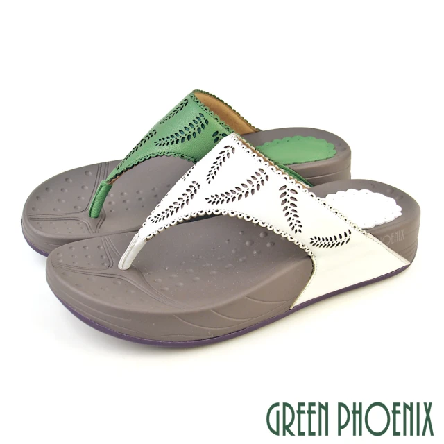 【GREEN PHOENIX 波兒德】女 涼鞋 夾腳 厚底 彈力 全真皮 羊皮(綠色、白色)