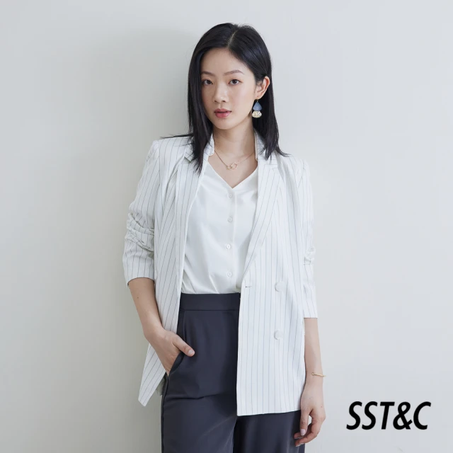 SST&C【SST&C】白底條紋雙排釦休閒西裝外套8162204008