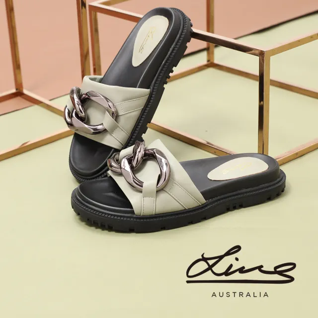 澳洲LINS真皮鏈帶釋壓厚底休閒拖鞋