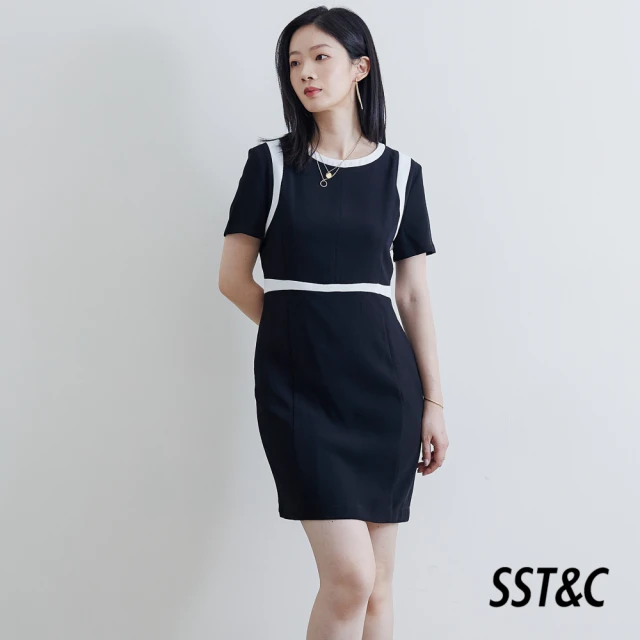 【SST&C】黑圓領撞色拼接設計洋裝8562111004