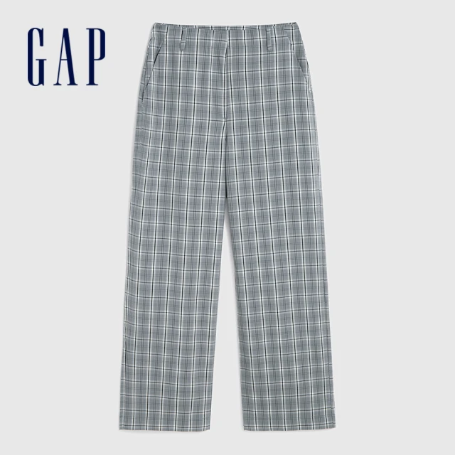 GAP【GAP】女裝 輕薄高腰西裝寬褲-灰色格紋(671563)
