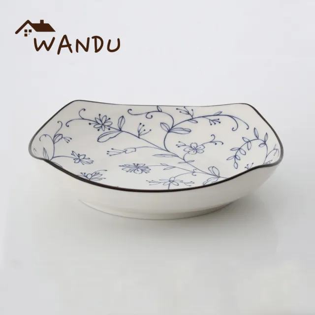 【瓦讀WANDU】買一送一日式藍藤花8吋方盤/湯盤(陶瓷盤/可微波)