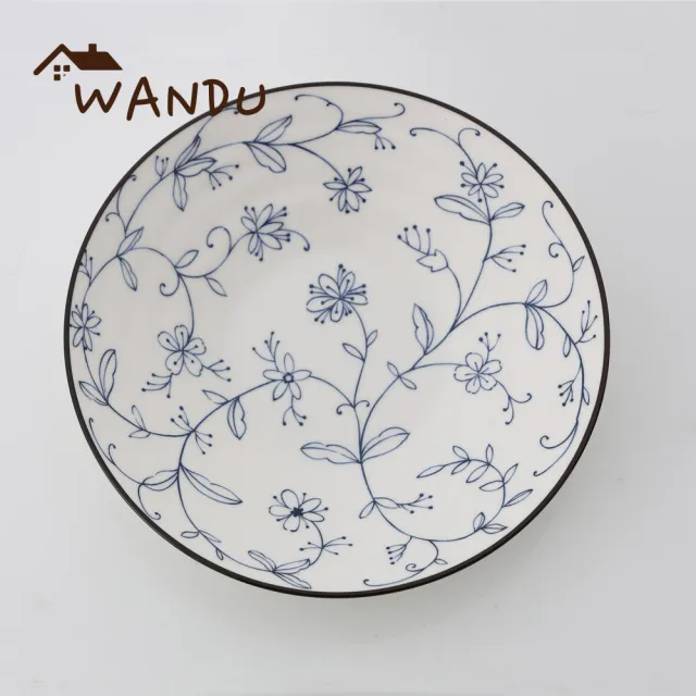 【瓦讀WANDU】買一送一日式藍藤花8吋陶瓷淺盤/湯盤(陶瓷盤/可微波)