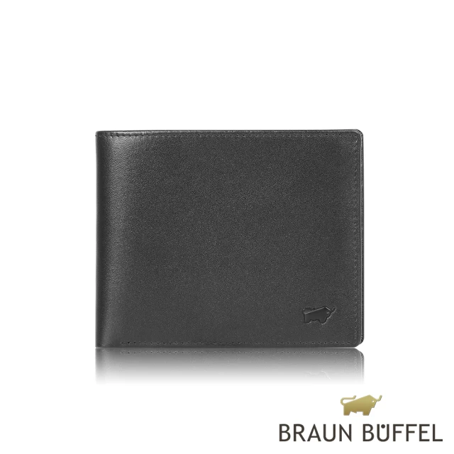 BRAUN BUFFEL 德國小金牛 台灣總代理 路西奧 12卡中間翻透明窗短夾-黑色(BF399-317-BK)