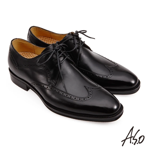 A.S.O 阿瘦集團 頂級氣墊鞋減壓系列撞色綁帶牛津鞋(黑色)