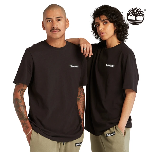 Timberland 中性黑色有機棉厚磅LOGO標誌短袖T恤(A6Q99001)
