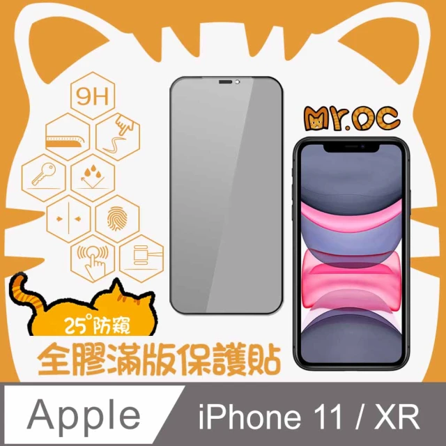 Mr.OC 橘貓先生 iPhone 11/XR 25°防窺滿版防塵網保護貼-黑