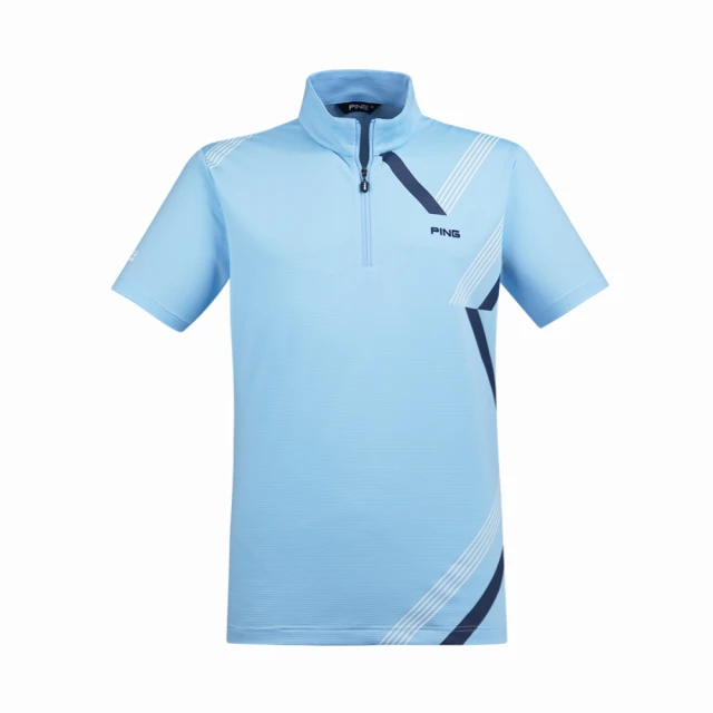 PING 男款線條幾何立領短袖POLO衫-藍(吸濕排汗/GOLF/高爾夫球衫/PA23125-53)