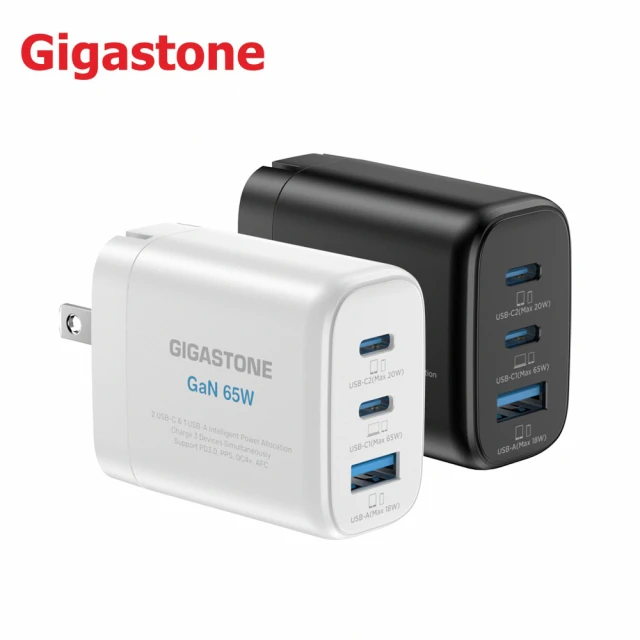 Gigastone 立達國際 65W PD GaN氮化鎵 三孔2C1A 快充充電器(PD-7653)