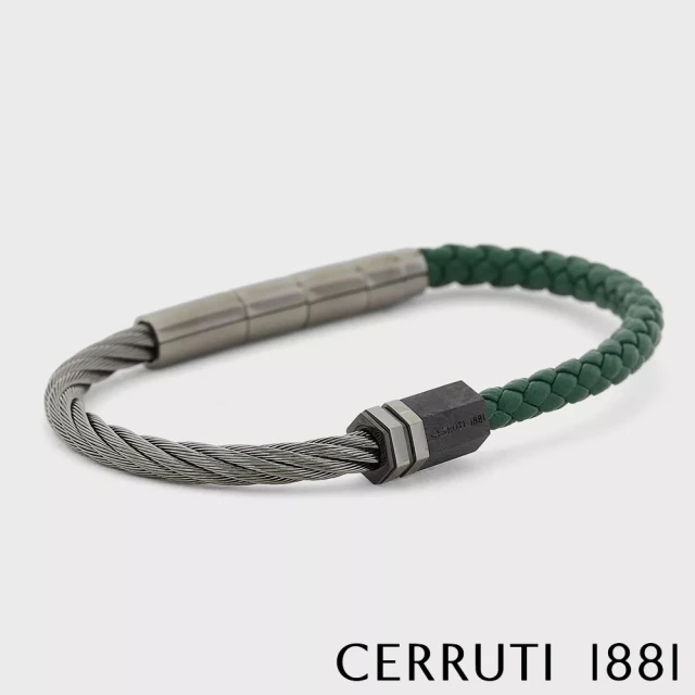 Cerruti 1881Cerruti 1881 限量2折 經典不鏽鋼皮革手環 全新專櫃展示品(CB1602 灰綠色)