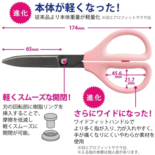 【KOKUYO】SAXA空氣彈力剪刀2代(氟加工不沾黏 粉)