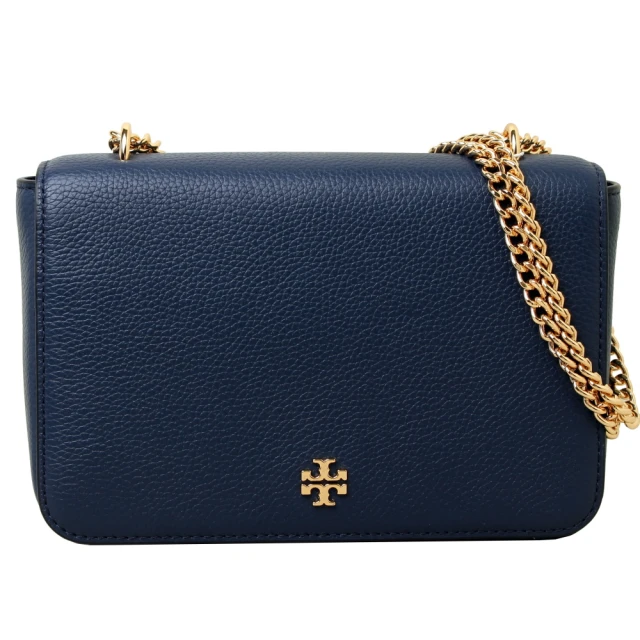 TORY BURCH 經典LOGO掀開式金屬鍊帶肩背斜背包(海軍藍)