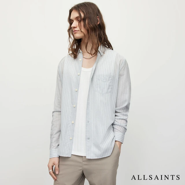 ALLSAINTS FORMENTERA 輕薄棉質混紡微透淺色條紋長袖襯衫(舒適版型)