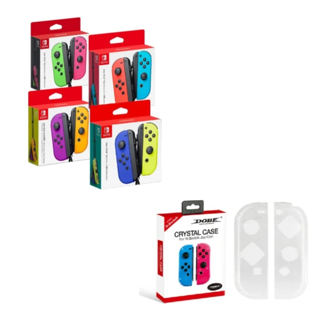 Nintendo 任天堂 原廠 Switch Joy-con控制器+Joy-Con 透明水晶殼(多色任選 台灣公司貨)