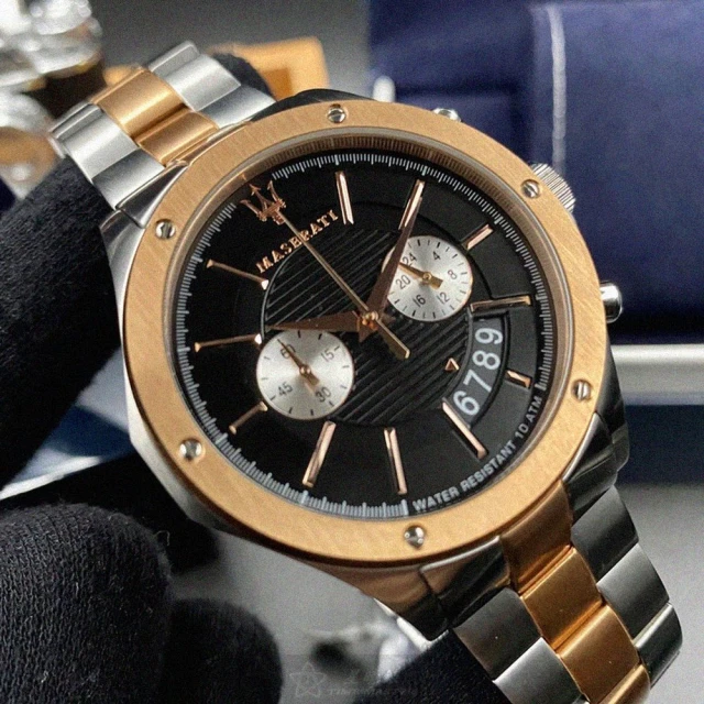 MASERATI 瑪莎拉蒂 MASERATI手錶型號R8873627004(黑色錶面玫瑰金錶殼金銀相間精鋼錶帶款)
