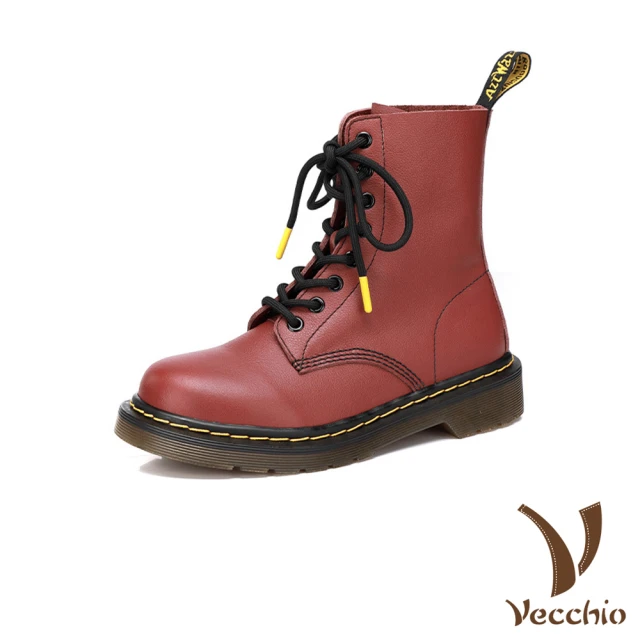 VecchioVecchio 真皮馬丁靴 牛皮馬丁靴/全真皮頭層牛皮經典百搭帥氣時尚馬丁靴(紅)