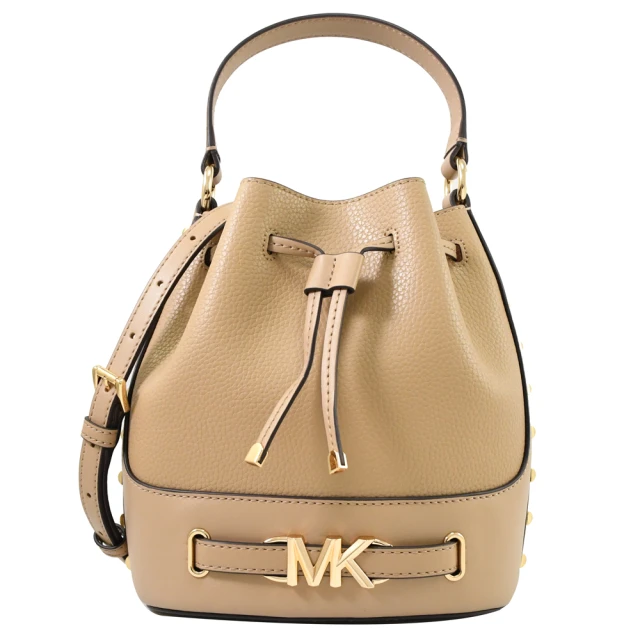 Michael Kors 新版金屬MK LOGO鉚釘滾邊手提水桶包兩用包(駝)