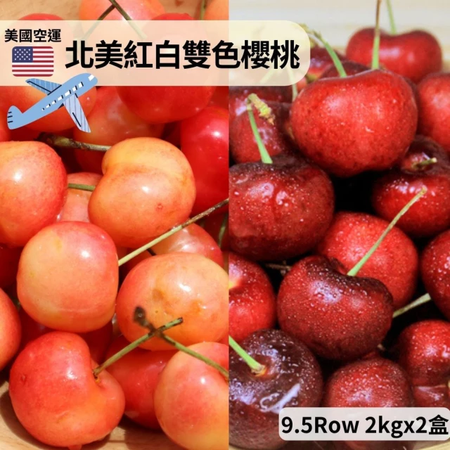 阿成水果 北美空運9.5Row紅白雙色櫻桃2kgx2盒(空運_飽滿_酸甜_冷藏配送)