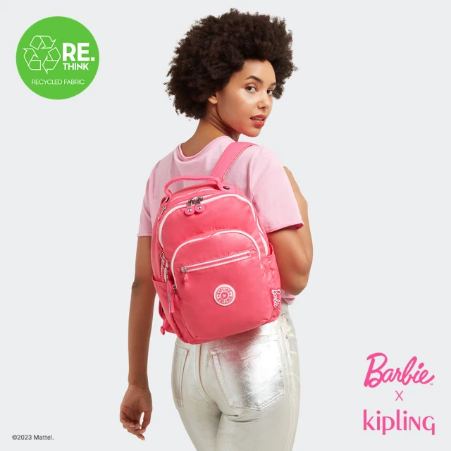 KIPLING官方旗艦館 Kipling x BARBIE俏麗芭比粉機能手提後背包-SEOUL S