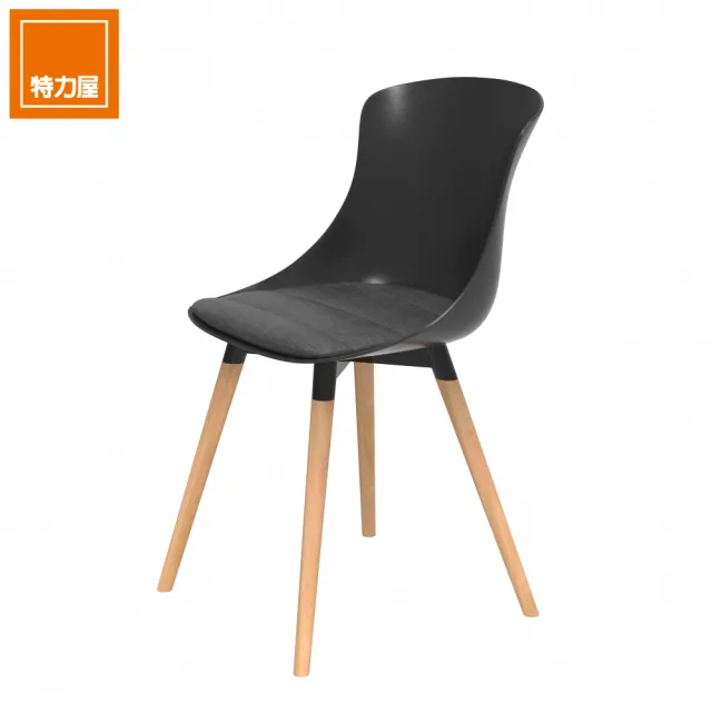 【特力屋】組合  萊特塑鋼椅 櫸木腳架40mm/黑椅背/灰座墊
