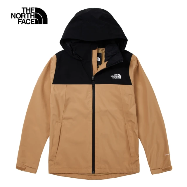 The North Face 北面女款棕色拼接防水透氣可收納連帽衝鋒衣｜7WCKKOM