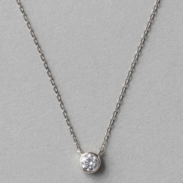 eteete PT900 經典單鑽包鑲鑽石項鍊-0.20ct(鉑金色)